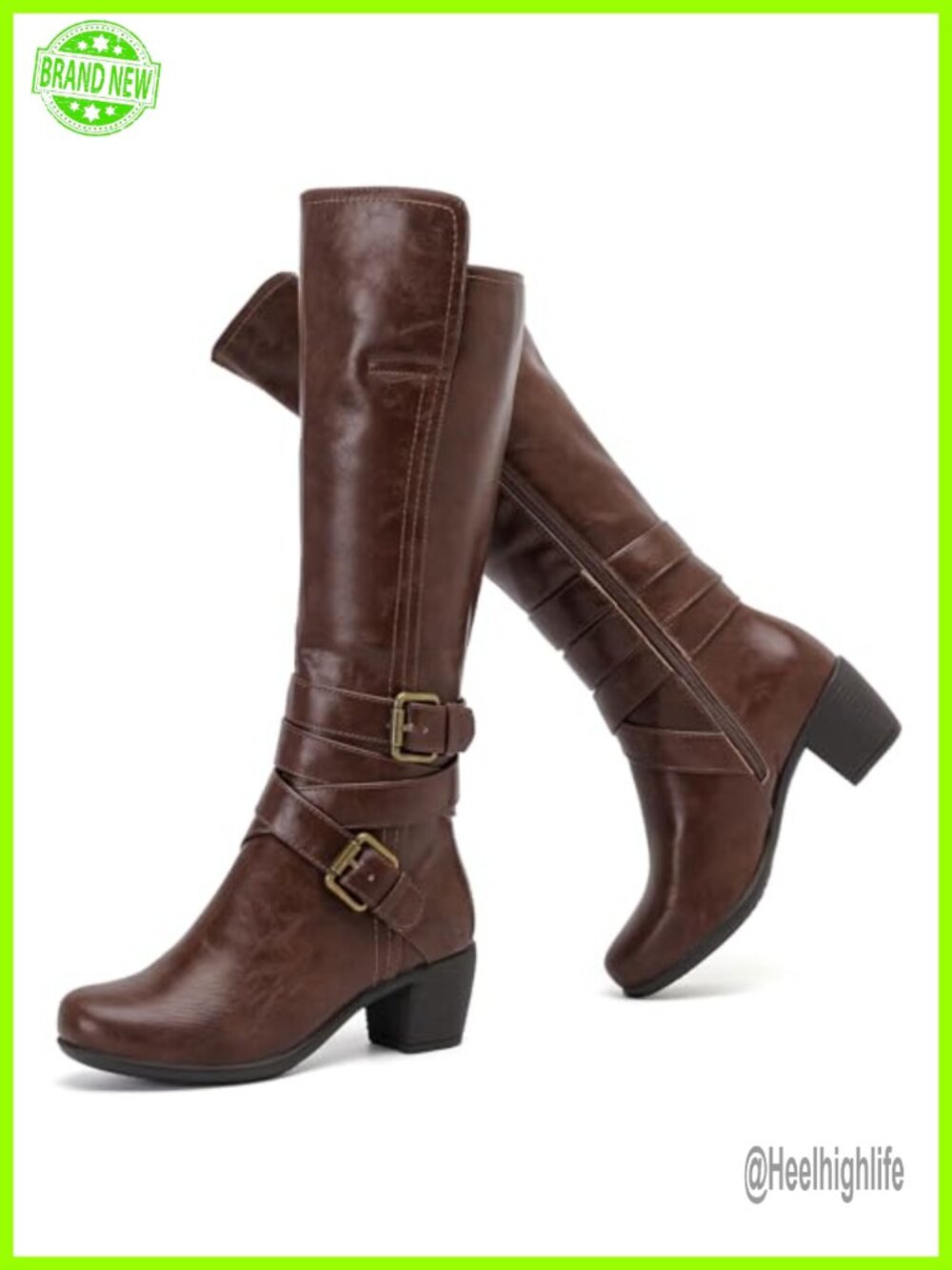 Faux Leather Knee High Heeled Boots Pointed Toe Side Zip